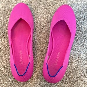 Rothy's Vibrant Pink Flats with Blue Accent size 10